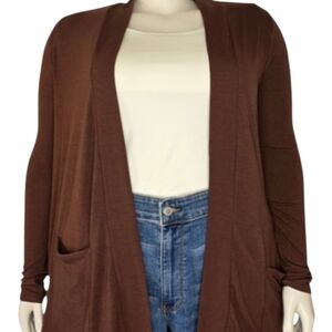 Zenana Chocolate Brown Open Cardigan 3X NWT Soft Stretch Pocket Duster Curvy